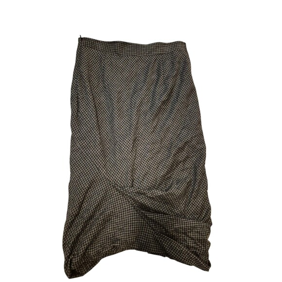 Sylvia Heise Asymmetric Houndstooth Pencil Skirt Pintuck Ruched Black Gray Sz 4 - Picture 2 of 5